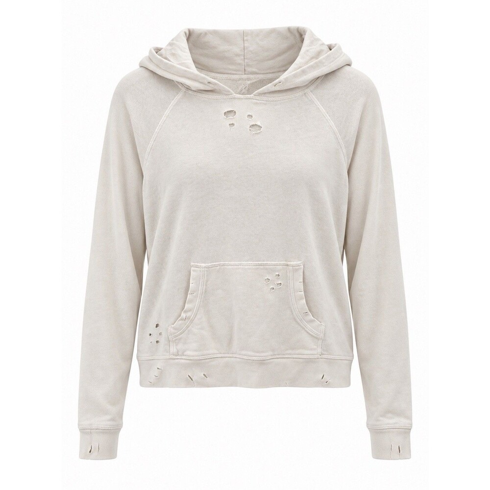 Leallo Distressed Hoodie Pullover Soft Cotton Terry Sweatshirt Womens M Ivory EU